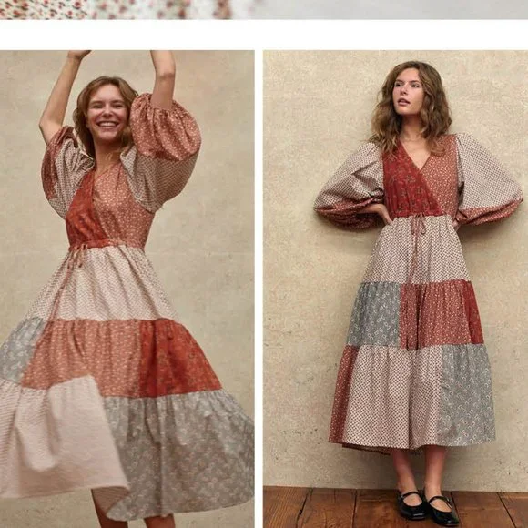 Like New! Christy Dawn Heirloom Patchwork Gina Dress in Colorblocked Rust (S) - Picture 10 of 10